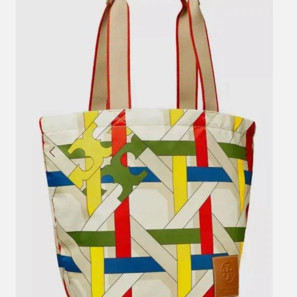 NWT! NEW! Tory Burch Ella Market Tote Bag -Large -Nylon Gracie Basket Weave - Picture 3 of 10